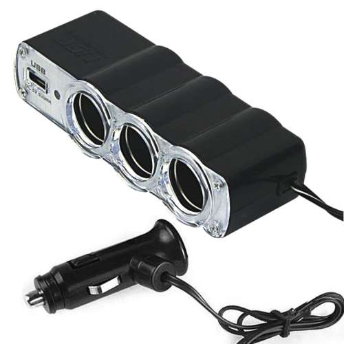 Adaptateur Allume-cigare Triple USB 12-24V - 2 Ports 3.1A + 1 Port 1.0A, 13cm, Neuf
