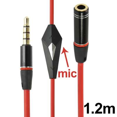 Rallonge stereo - rouge - jack 3.5 mm - male femelle - avec micro - 1.2 m 